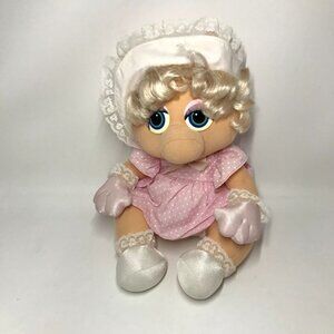 Vintage 1985 Muppet Babies Miss Piggy Pink Polka Dot Dress Outfit Plush Doll